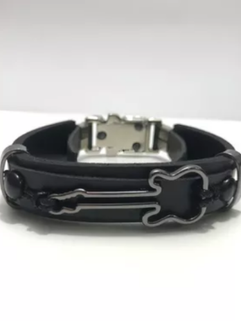 Pulseira Couro Guitarra Violão Música Verniz Masculina