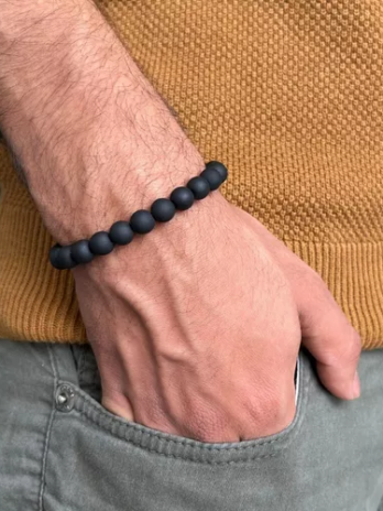 Pulseira Bolinhas Miçanga Preta Fosco Matte Masculina Femini