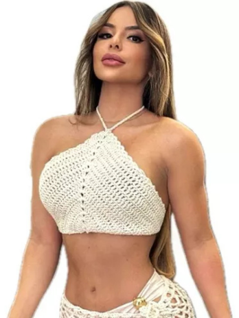 Cropped Top Triângulo Feito À Mão Costas Nua Moda Influencer