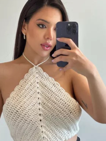 Cropped Top Triângulo Feito À Mão Costas Nua Moda Influencer