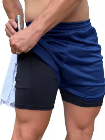 Short Duplo 2 Em 1 Academia Corrida Treino Masculina Verao