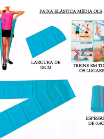 Faixa Elástica Thera Band Pilates Média Intensidade 2 Metros Yoga Academia Fisioterapia Latex Azul